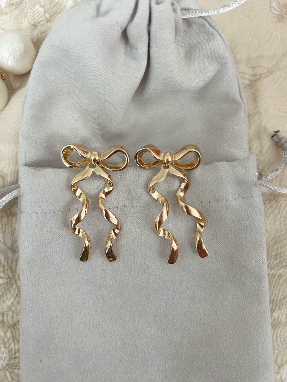 Gold Bow Drop Earrings - Women Jewelry